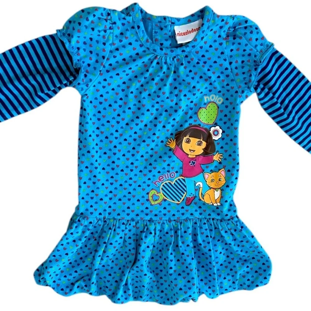 Y2K Vintage Dora the Explorer Baby Toddler Girl Long Sleeve Dress Tunic 18 Month